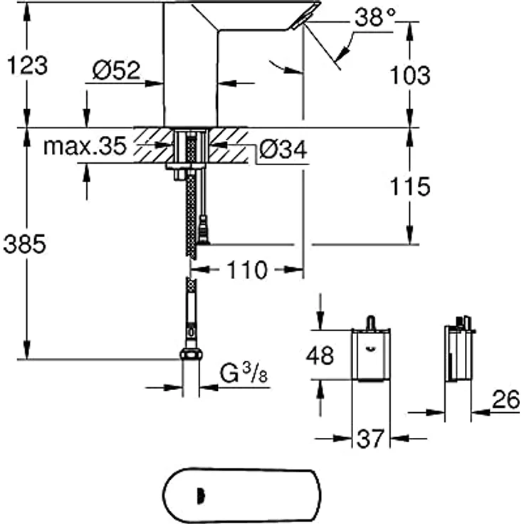 Grohe Bau Cosmopolitan E, Infrarot-Waschtischarmatur mit 7 voreingestellten Programmen, chrom – Bild 2