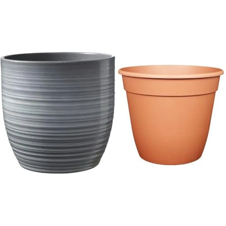 SK Soendgen Keramikübertopf Bergamo Set, hellgrau glänzend, ø13 cm Übertopf + ø12 cm Pflanztopf, hohe Qualität im zeitlosen Design