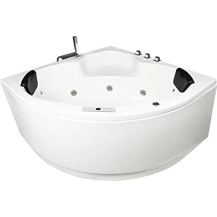 Basera® Whirlpool-Badewanne CLASSIC Indoor Eck-Whirlpool Badewanne Maui 130 x 130 cm, (Komplett-Set), LED-Farblichtambiente, Touchpanel, Bluetooth, Radio, Weiß – Bild 1