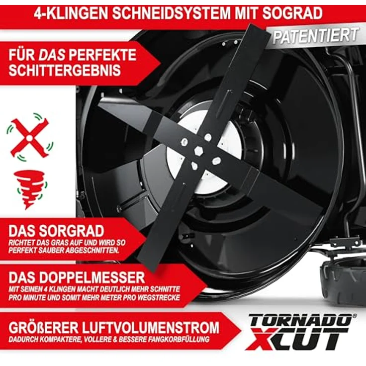ONBEST TXC-3651, Benzin-Rasenmäher mit 6,5-PS-Viertaktmotor, 51 cm Schnittbreite, Tornado XCUT Mähsystem und 60-Liter-Fangkorb – Bild 3