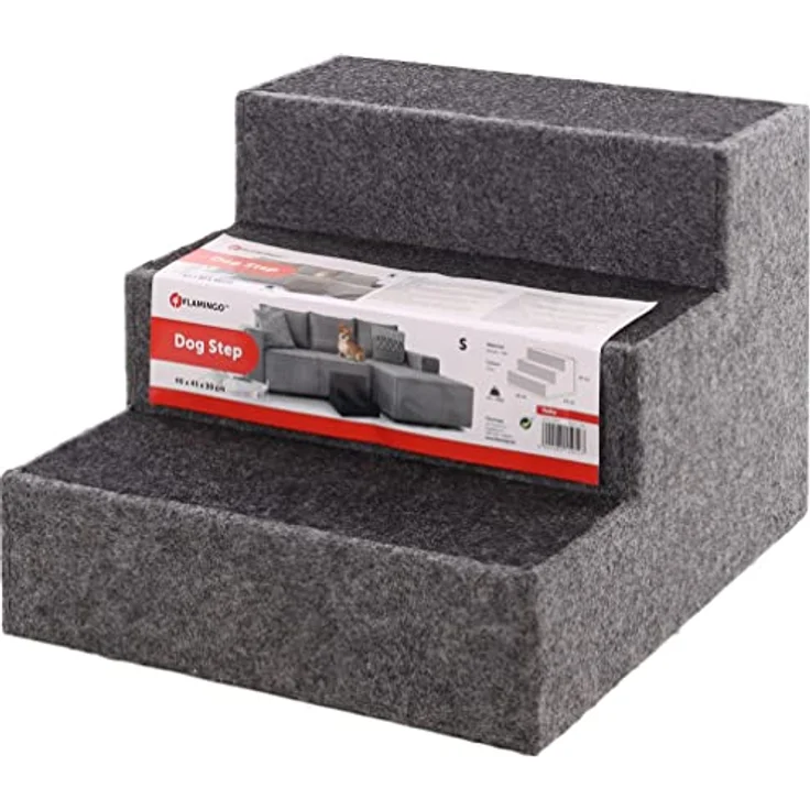 Flamingo Hundetreppe VELTA S, MDF mit Filzbezug, grau, 40x45x30 cm – Bild 3