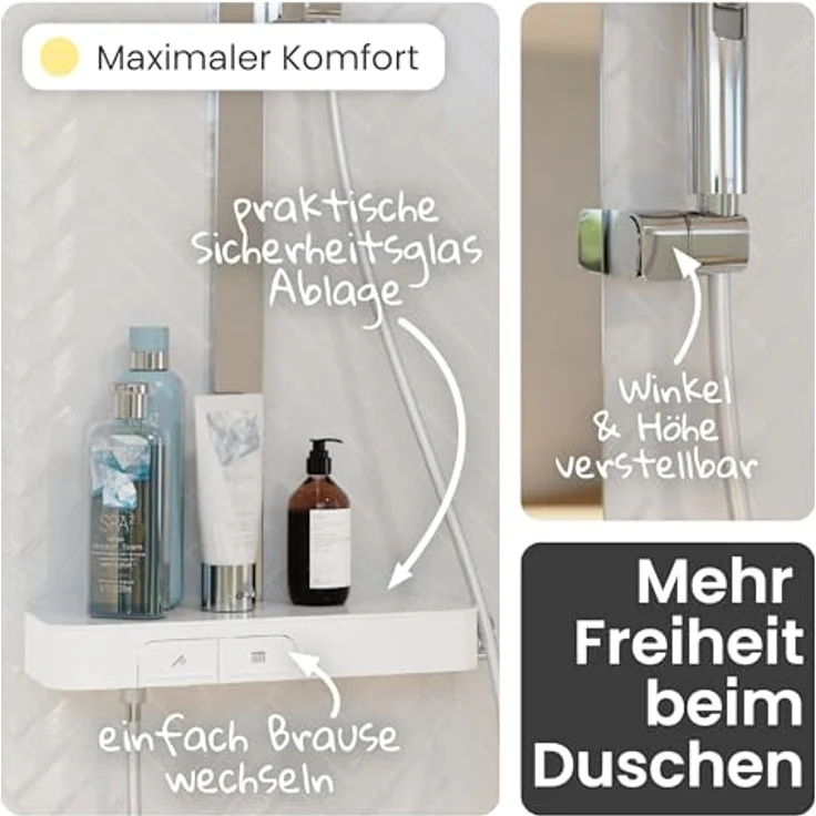 instmaier Duschsystem Cleo, Design-Thermostat mit 3 Strahlarten, 38-Grad-Sicherheitssperre und 28 cm Kopfbrause – Bild 5