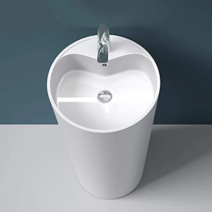 Mai & Mai Waschbecken Design Standwaschbecken Col35 Mineralguss Standwaschtisch - für alle DIN-genormten Ablaufgarnituren, einfache Montage - weiß – Bild 3