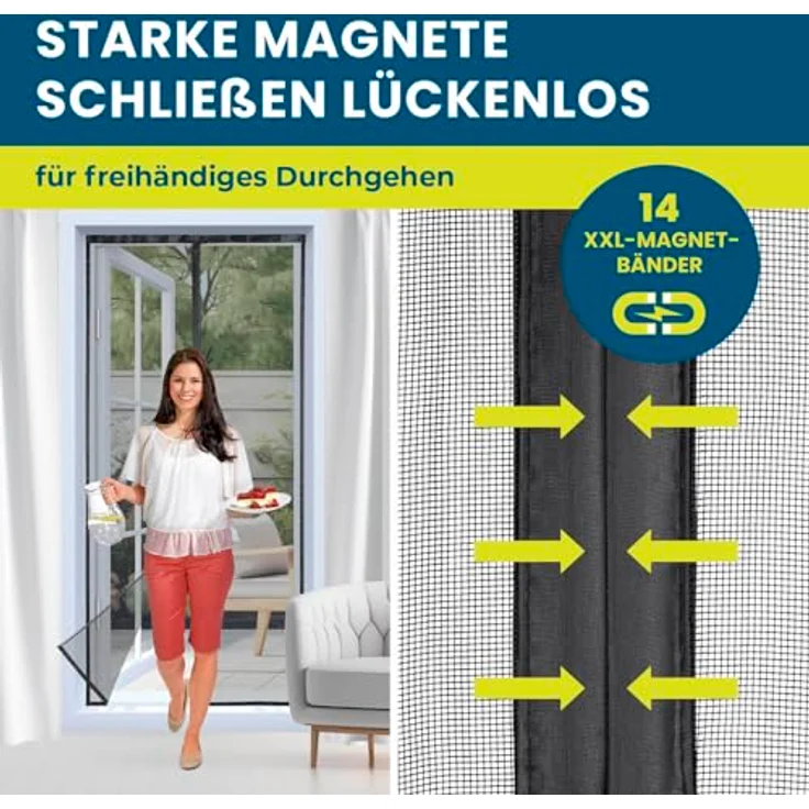Hoberg Insektenschutzvorhang 80 x 210 cm | Fliegengitter Tür mit XXL-Magnetbändern | Magnet Fliegenvorhang | selbstschließend & strapazierfähig – Bild 2
