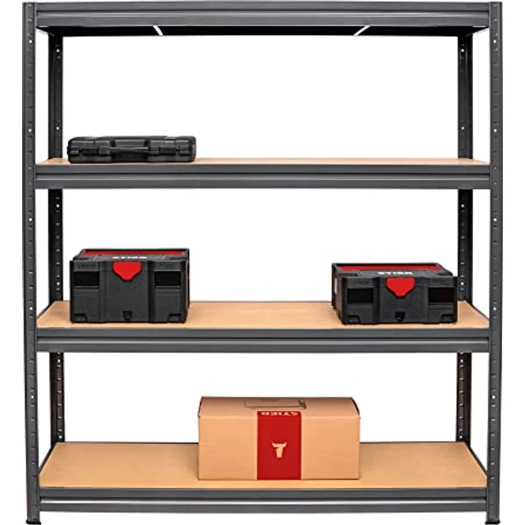 STIER Schwerlast-Fachbodenregal, maximiale Fachlast 600kg, HxBxT 1770x1600x450 mm, Lagerregal, Werkstattregal, Werkzeugregal, Kellerregal, Steckregal, stabiles Stahlgestell, einfach zu montieren – Bild 3