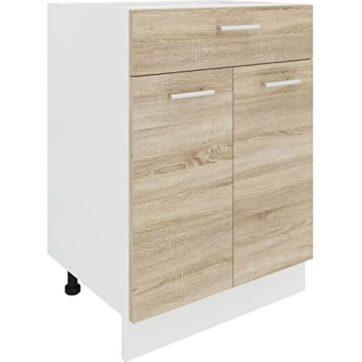 VCM Unterschrank, 2 Türen, 1 Schublade, Holzwerkstoff, Weiß/Sonoma-Eiche, OneSize