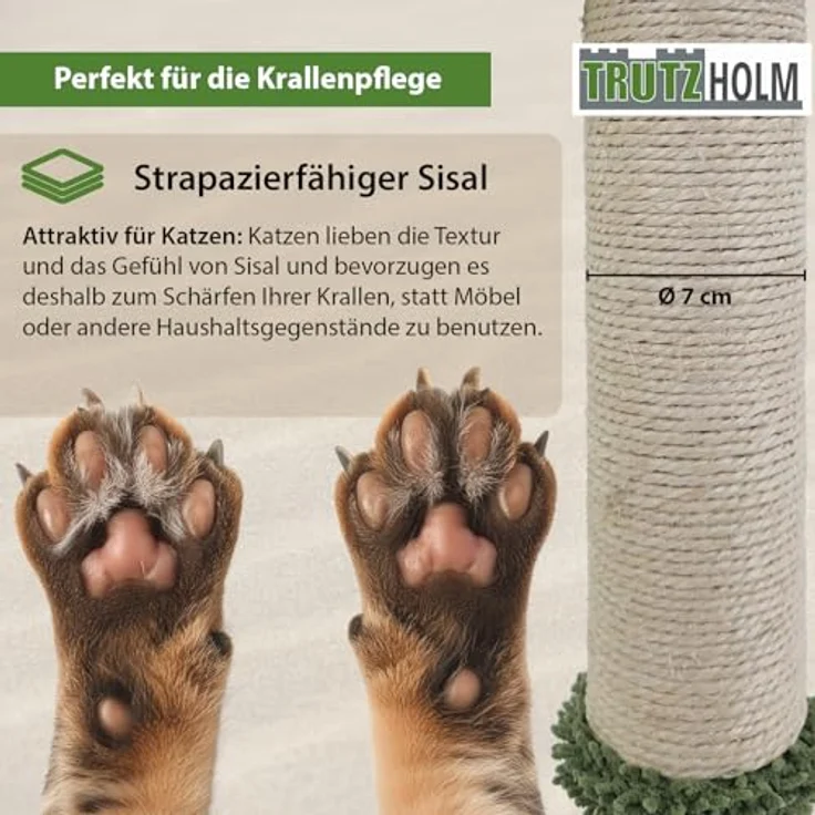 TRUTZHOLM Kratzbaum Palme ca. 85 cm Höhe Kratzsäule mit widerstandsfähigem Sisal zum Krallen wetzen 3 Bällen zum Spielen Katzenkratzbaum Kletterbaum natürliches Design I Stabiler, weicher Sockel – Bild 4