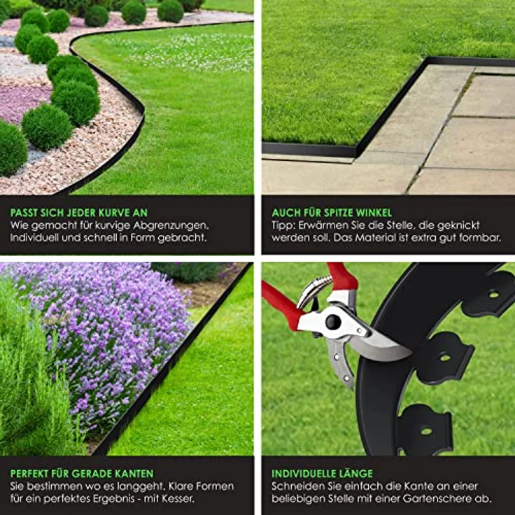 KESSER® Flexible Rasenkante aus Kunststoff Länge 30m Höhe 5cm, mit 150 Erdanker + 3 Paar Handschuhe, Beeteinfassung Beetumrandung Beetbegrenzung Mähkante Pflastersteine Palisade – Bild 5