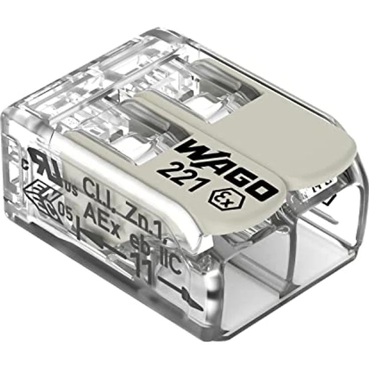 WAGO 221-482 Verbindungsklemme, flexibel für Leiterquerschnitte 0,20-4mm², 2 Polig, transparent/weiß, mit Hebel – Bild 1