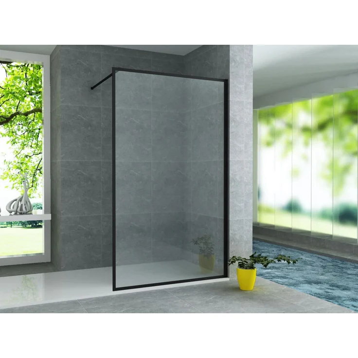 Aloni Walk-in-Dusche RECO80, Einscheibensicherheitsglas mit NANO-Beschichtung, Komplettrahmen, Schwarz-Matt