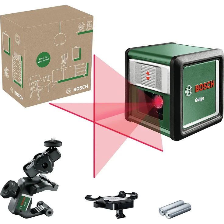 BOSCH Punkt- und Linienlaser Quigo, Kreuzlinien-Laser - im eCommerce-Karton, Selbstnivellierung, Universalhalterung – Bild 1