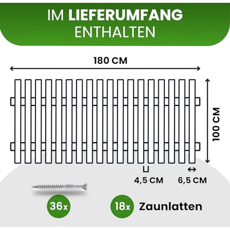 Gartenpirat Holzpaket für Gartenzaun Lattenzaun, 180 cm breit, Lärche natur, inkl. Schrauben, 100 cm hoch – Bild 4