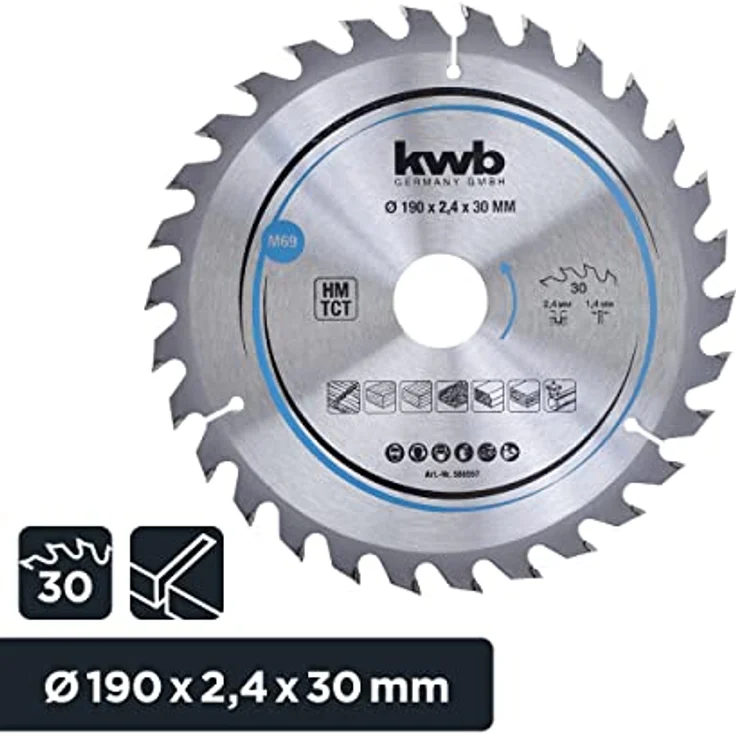 kwb 586957 Span-Platten Kreissäge-Blatt, Holz--Hartholz, 190 x 30 mm, saubere Schnitte, mittlere Zahl, 30 Zähne Z-30, CleanCut Sägeblatt mittel, 190 x 30 – Bild 2