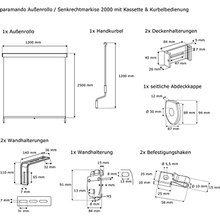 paramondo Senkrechtmarkise 2000, 120x250cm Balkonmarkise mit Kassette, Sichtschutz, anthrazit-grau, windstabil, wasserabweisend, manuelle Kurbel – Bild 9
