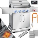 KESSER Gasgrill Master BBQ mit 800°C Infrarot & Grill-Thermometer, LED-Beleuchtung , Keramik 4+1 Brenner aus Edelstahl XXL Grillwagen Grill, Seitenkocher, 5-11 KG Gasflasche Piezozündung Silber - Preisvergleich