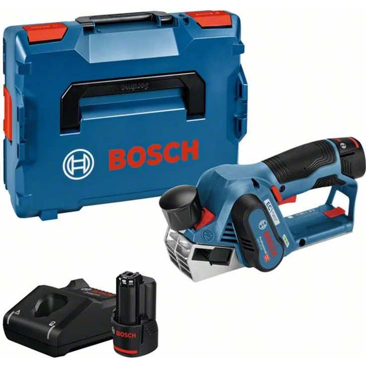 Bosch Professional 12V System Akku Hobel GHO 12V-20 (Hobelbreite max: 56 mm, inkl. 2x3,0 Ah Akku + Ladegerät, 2x Hobelmesser, in L-BOXX 136) – Bild 1