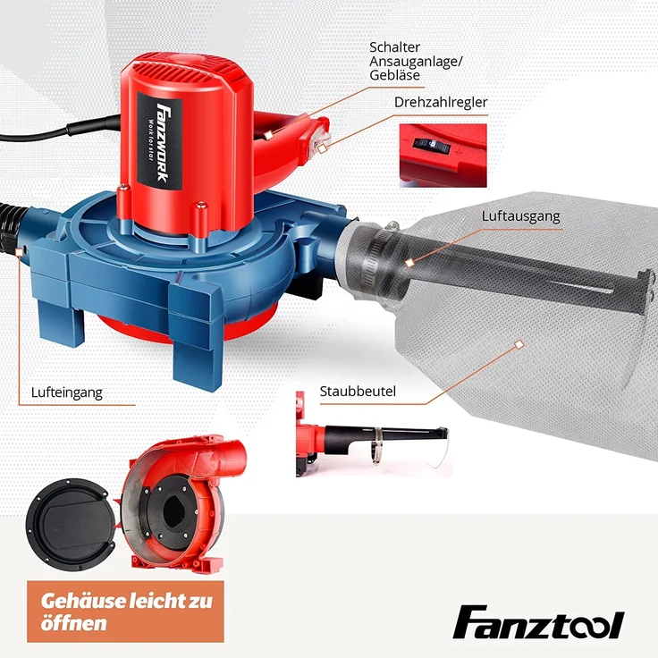 FANZTOOL mobile Absauganlage 900W mit wiederverwendbaren Staubbeutel und Metallgehäuse, Späneabsauganlage geeignet für Werkstatt und Baustelle – Bild 4