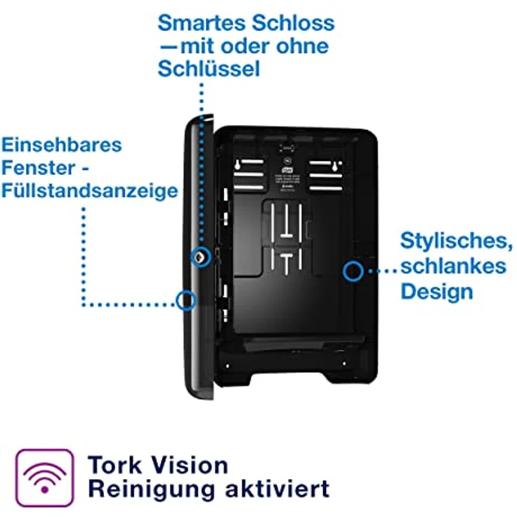 Tork Xpress H2 Papierhandtuchspender, Interfold, hohe Kapazität, schwarz, mit Sichtfenster und Überfüllungsschutz – Bild 3