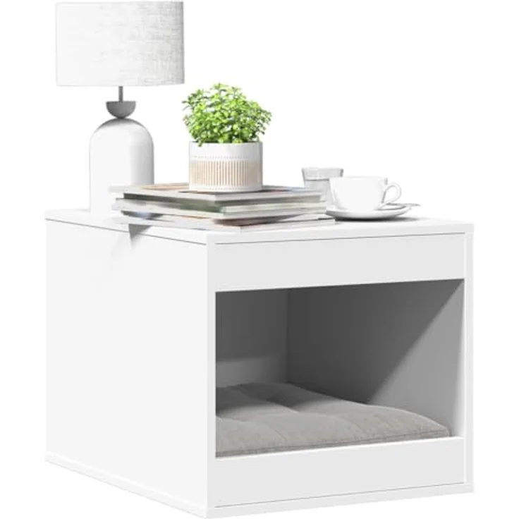 vidaXL Katzenklo Schrank, Katzenschrank Katzentoilette, Beistelltisch Katzenhaus, Verstecktes Design, Weiß Holzwerkstoff – Bild 2