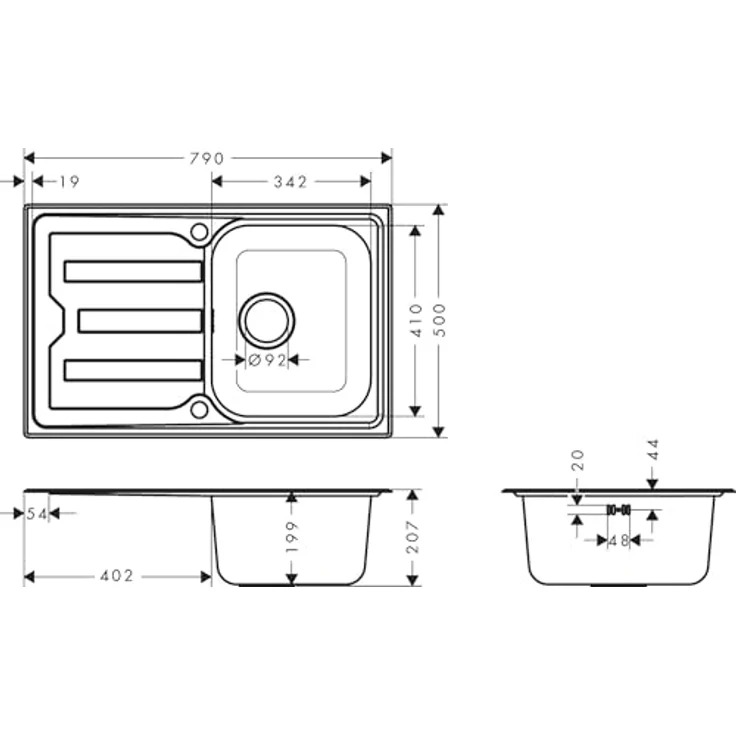 hansgrohe S44 Einbauspüle 342, Edelstahl, mit Abtropffläche, 790x500mm, reversible Ausrichtung, Beckentiefe 210mm, 43364800 – Bild 2