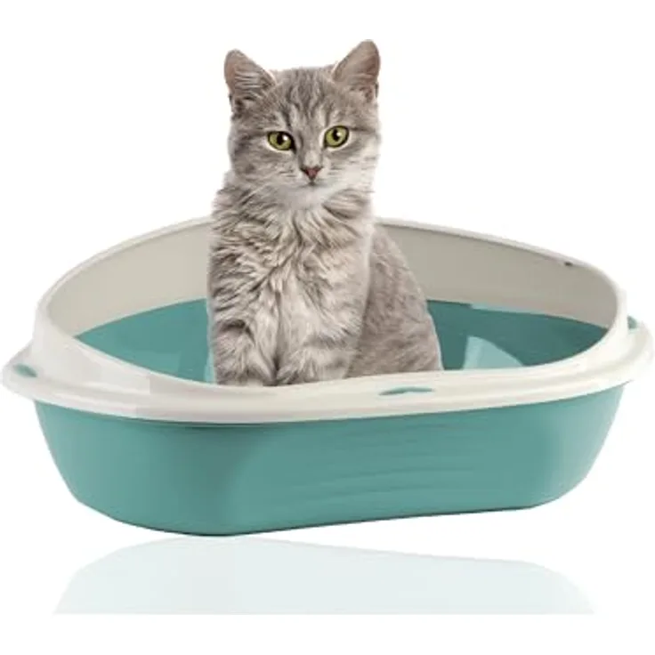 Rohrschneider® Eckiges Katzenklo | Katzentoilette für große Katzen | Katzenklo mit hohem Rand | platzsparende Ecktoilette Katze | Katzenklo in modernen Design | Katzentoilette groß (Blau)