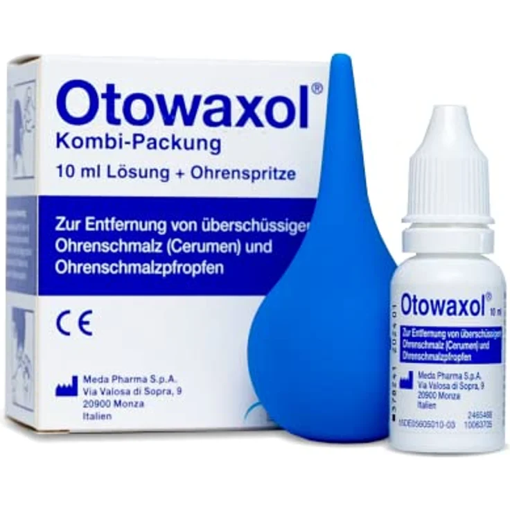 Otowaxol Kombi-Packung - Ohrenschmalzentferner zur sanften Ohrenreinigung, inkl. Ohrenspritze | Ohren spülen mit Premium-Ohrenspritze – Bild 1