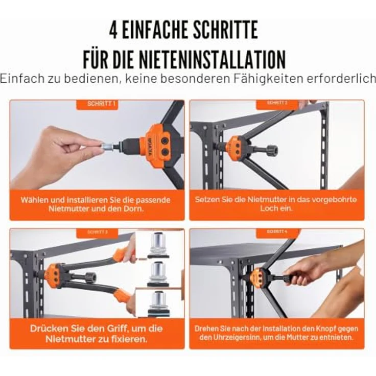 VEVOR Nietmutternzange-Set, 410 mm Blindnietmutternzange mit 13 Sätzen von Muttern & Dornen, M3 bis M12, ergonomischer Gummigriff für einfachen Gebrauch – Bild 5