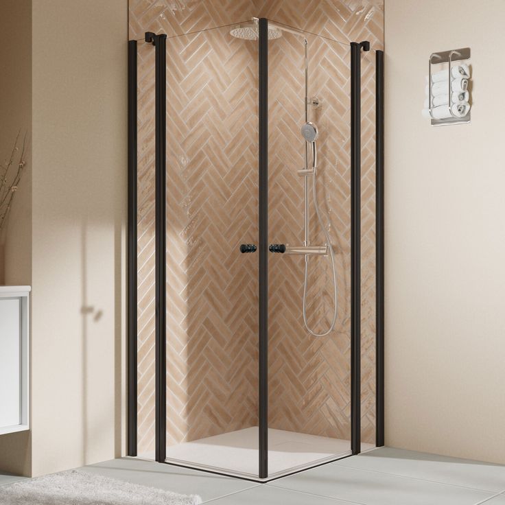 Breuer Duschkabine 'Elana 2.0', Eckeinstieg mit mattschwarzem Design, 6 mm Sicherheitsglas, 4-teiliges Set, 90 x 90 x 200 cm