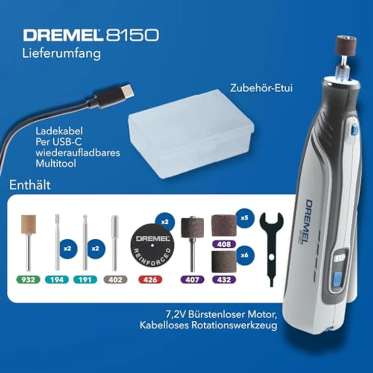 Dremel F0138150JA Akku-Multifunktionswerkzeug 7,2 V, kompakt und bürstenlos mit 20 Zubehörteilen und USB-C-Ladekabel – Bild 7
