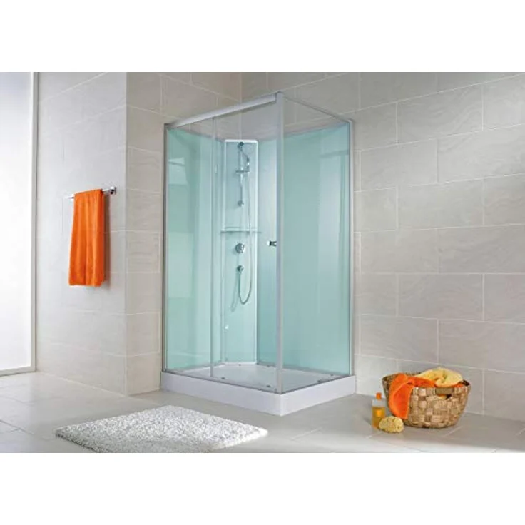 Schulte Fertigdusche Komplettdusche 120 x 80 cm Duschtempel Ibiza, 5 mm Sicherheits-Glas, Profile alu natur, Rückwände light-grün, Duschwanne weiß – Bild 2