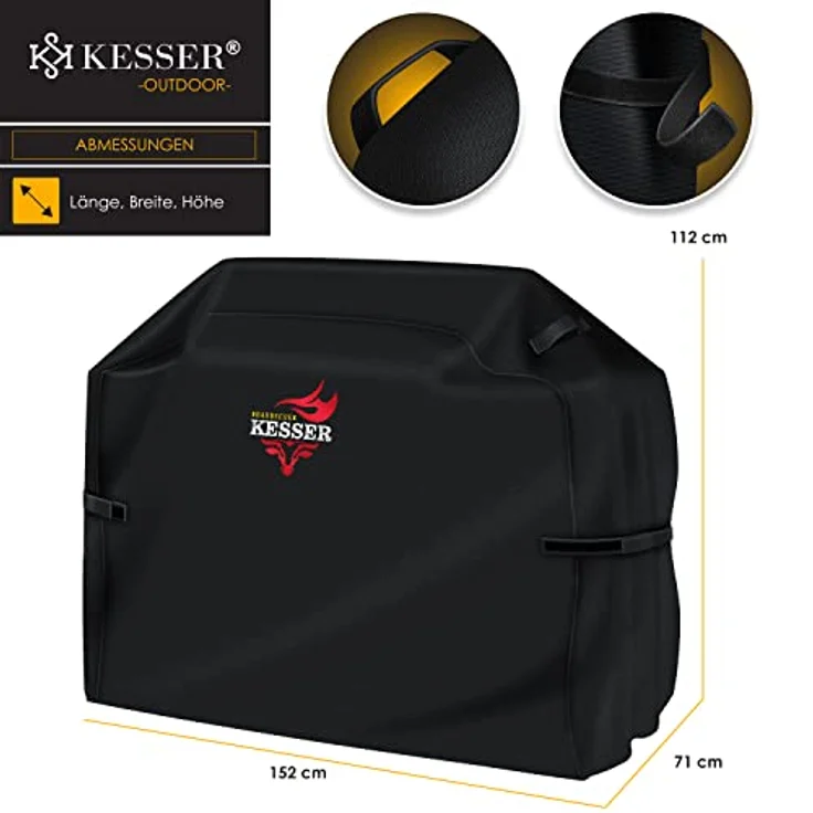 KESSER Premium BBQ Grillabdeckung Gasgrill Grillhaube Abdeckung Wetterfest - für Weber, Brinkmann, Char Broil Grill Abdeckhaube Schutzhülle 600D Oxford- Gewebe Reißfest Schwarz, 152 x 71 x 112 cm (BxTxH) – Bild 7