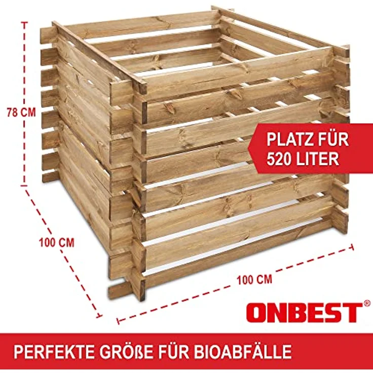 Onbest Holzkomposter, wetterfestes Stecksystem aus lasiertem FSC Holz, 520 L Fassungsvermögen für Gartenabfälle und Biomüll – Bild 5