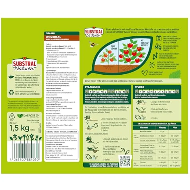 Substral Naturen Dünger Universal, organisch-mineralischer Volldünger 1,5 kg für alle Gartenpflanzen, wirkt bis zu 3 Monate, NPK 3-2-3 mit Magnesium – Bild 3