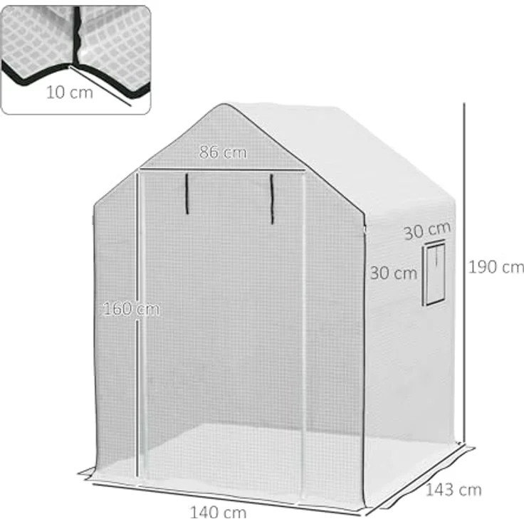 Outsunny Ersatzfolie Gewächshausfolie mit UV-Schutz, Seitenfenster, Rolltür, PE-Folie für Tomatenhaus, Treibhaus, Weiß, 140 x 143 x 190 cm – Bild 5