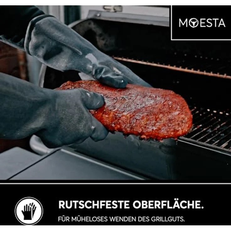 Moesta BBQ Grillhandschuhe HeatPro Hitzehandschuhe - Grillhandschuh Silikon, hitzebeständig, Maschinenwäsche, hygienisch, Softies Innenfutter - Anthrazit - Preisvergleich – Bild 5