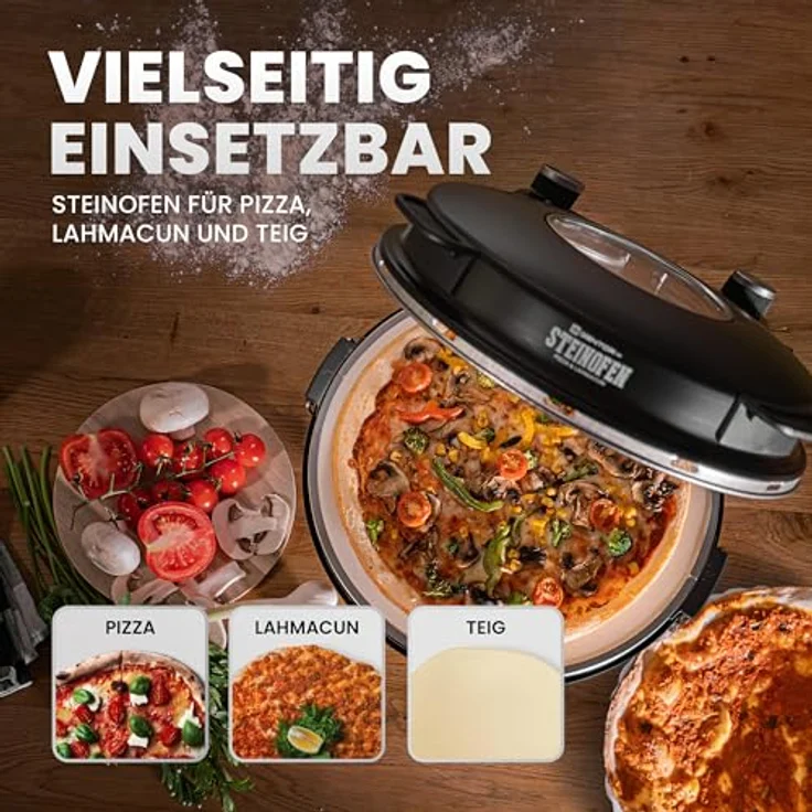 GENTOR Pizzaofen Pizzamaker 1200W 220-240V Elektrischer Pizzaofen mit feuerfestem Pizzastein bis 420 Grad – Bild 4