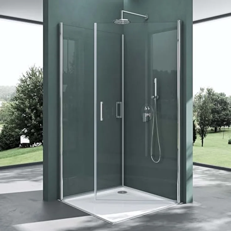 Mai & Mai Eckdusche Ravenna24, Duschkabine mit Pendeltür und Hebe-/Senk-System, H:195cm, 75x75 cm, 6mm ESG NANO-Glas in Klarglas – Bild 2