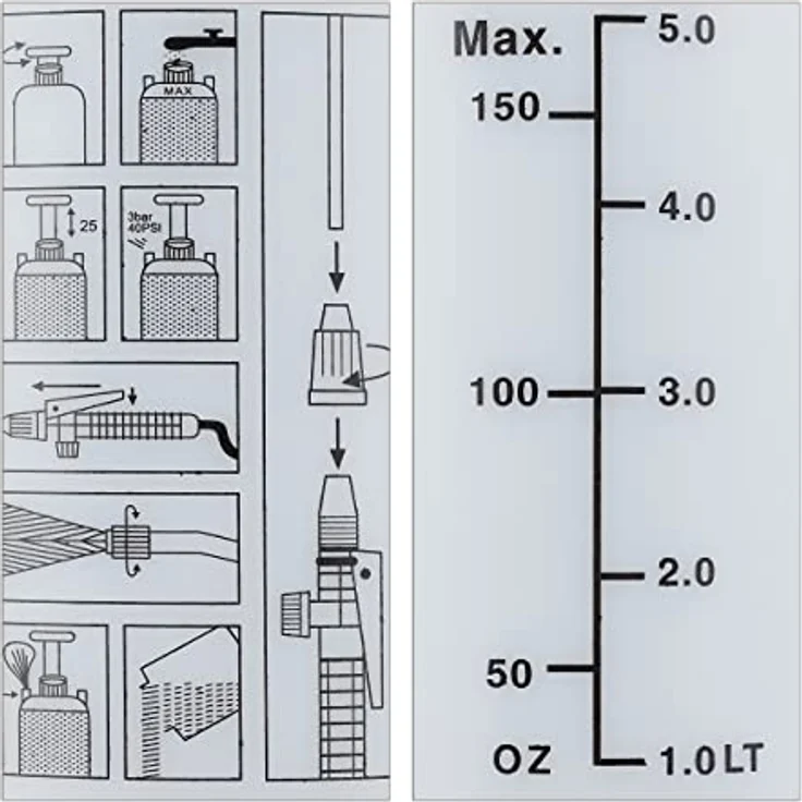Drucksprüher 5 Liter, Drucksprühgerät mit Schlauch & Lanze, universal, Garten, 3 bar, verstellbare Düse, weiß – Bild 8