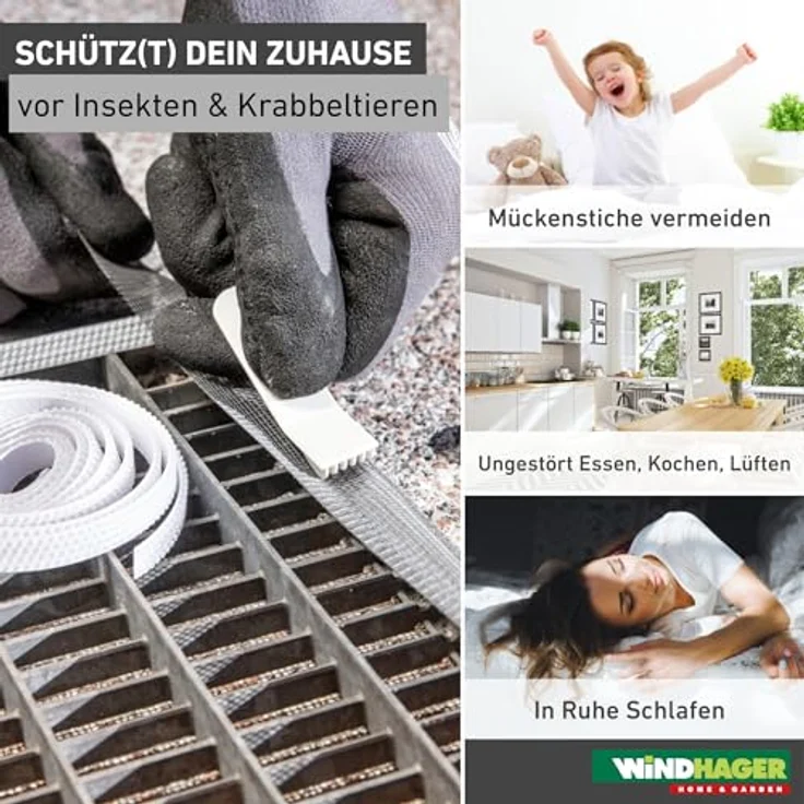 Windhager Insektenschutz-Befestigungsband für Fliegengitter, Insektenschutzgewebe Klebeband, Fliegengitterband Gitterbefestigung, 2 x 2,5 m, 03469 – Bild 2