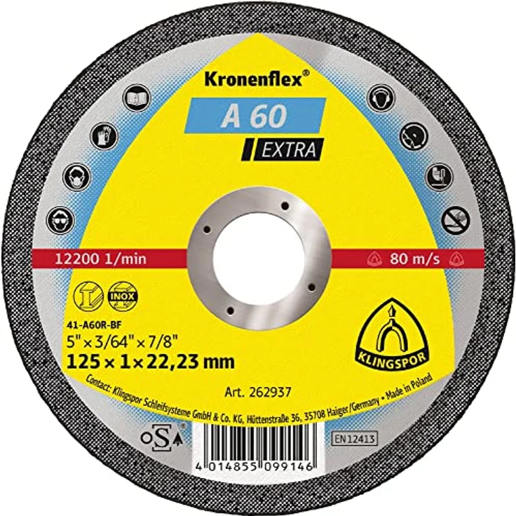 Klingspor 262936 - Kronenflex Trennscheiben 0,8 - 1,0 mm - für Edelstahl und Metalle - KT|EXTRA|A60EX|S|GER|115X1X22,23 - Inhalt: 25 Stück – Bild 1
