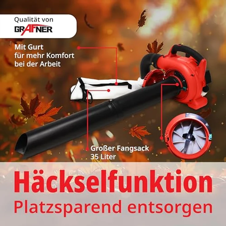 Grafner Benzin-Laubsauger 3 in 1 mit Häcksler 35L Fangsack, 250 km/h Blasgeschwindigkeit – Bild 3