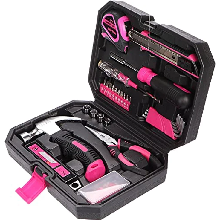 Sixtol Werkzeugkoffer HOME PINK, 66-teiliges Haushaltswerkzeugset in Rosa – Bild 2