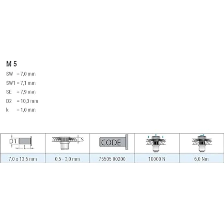 GOEBEL® GO-NUT Blindnietmuttern M5, 250 Stück, verzinkter Stahl, Flachkopf, Teilsechskantschaft, offene Schaftenden, Größe Ø 7,0 x L 13,5 mm – Bild 4
