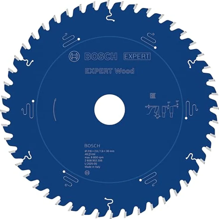 Bosch EXPERT Wood Kreissägeblatt, 216 mm, T48, langlebig und robust für Weichholz und Hartholz, Professional Zubehör