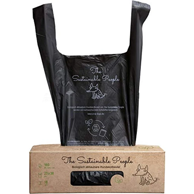 TSP Bioabbaubare Hundekotbeutel mit Henkeln - OK compost HOME zertifiziert - 100% heim-kompostierbar und biologisch abbaubar - Gross, Extra Dick (18µm) - Großrolle (160 Stück) – Bild 1