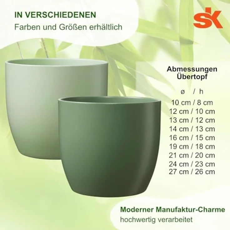 Set - SK Soendgen Kermikübertopf Basel ø10 cm, moosgrün matt + Kulturtopf ø8, hochwertiges Wohnambiente – Bild 4