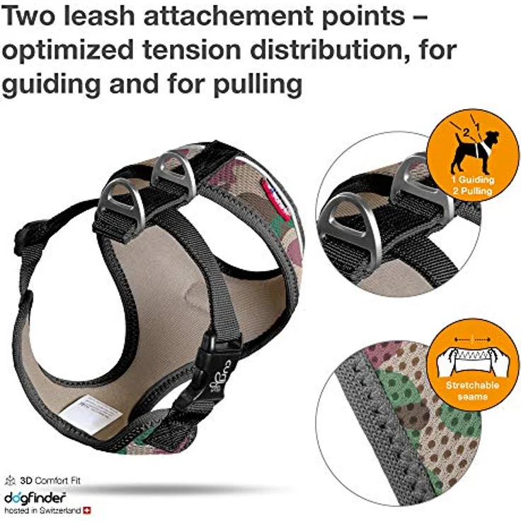 Curli Basic Harness Air-Mesh Camo XS, Hundegeschirr mit verstellbarem Brustgurt und reflektierendem Saum – Bild 2