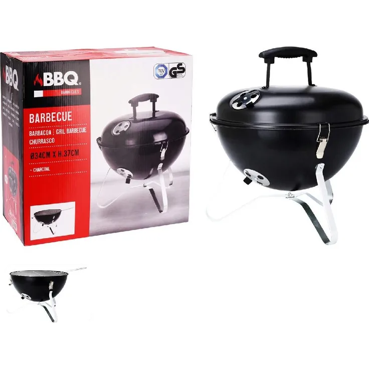 ProGarden Holzkohlegrill Abel (34 cm), kompakter Tischgrill aus Kohlenstoffstahl, Schwarz