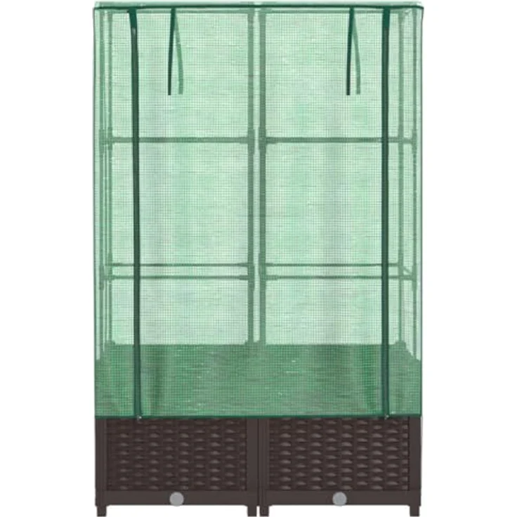 vidaXL Hochbeet Hochbeet mit Gewächshaus-Aufsatz Rattan-Optik 80x40x138 cm, Braun, Stabile Konstruktion, Rattan-Look, Vielseitig einsetzbar – Bild 5
