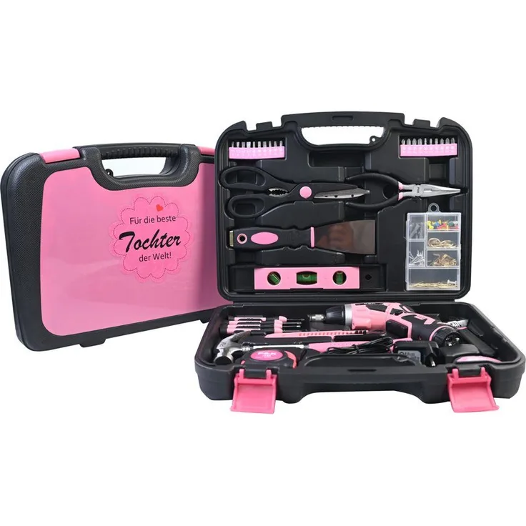 P & K Werkzeugkoffer Beste Tochter Personalisierter 136-teiliger Werkzeugkoffer in Pink